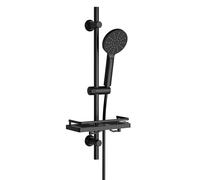 JOHO Ensemble de douche en acier inoxydable 70cm avec tablette de douche, barre de douche avec support pour pommeau de douche, pomme de douche avec flexible et support pour salle de bain Noir