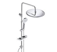 JOHO Ensemble de douche à effet pluie en acier inoxydable avec barre de douche, système de douche sans robinetterie avec étagère étagère de douche chromée(pomme de douche D30cm)