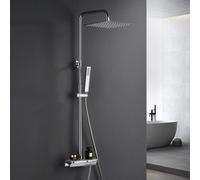 JOHO Kit de douche à effet pluie avec robinetterie complète, système de douche thermostatique avec thermostat, pomme de douche 25*25cm chrome