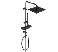 JOHO Système de douche à effet pluie avec étagère, kit de douche en acier inoxydable sans robinetterie avec pomme de douche XL 25x25cm noir