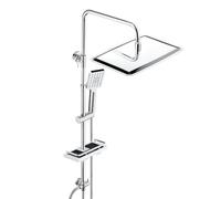 JOHO Système de douche à effet pluie sans robinet de douche chromé avec étagère, pommeau de douche, barre de douche, tuyau de douche, douche de tête (3525 avec étagère CP)