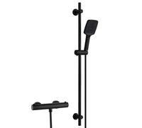 JOHO Système de douche en acier inoxydable avec mitigeur, ensemble barre de douche avec thermostat, pomme de douche à 3 modes de jet, flexible, barre de douche de 100 cm, noir