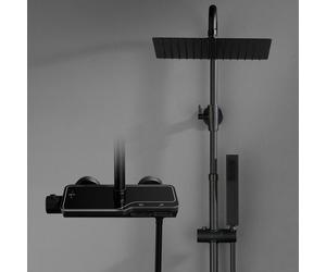 JOHOEdelstahl Duschset mit Duscharmatur Komplettset Système de douche à effet pluie avec thermostat,Überkopfbrause,Handbrause,Duschstange Matt Schwarz (2525MB)