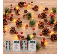 JOHUNT Guirlande de Noël avec lumières, 20 LED rouges en forme de pomme de pin, fonctionne avec piles, guirlande lumineuse avec 8 modes, télécommande de Noël d'intérieur et d'extérieur pour décoration