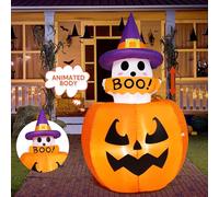 Joiedomi Décorations d'extérieur gonflables animées d'Halloween de 1,5 m de haut, fantôme gonflable sur citrouille avec LED, décoration de fête mignonne pour extérieur, cour, pelouse, jardin, fête