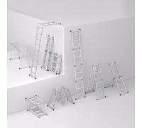JOIEYOU échelle multi-usages aluminium 340cm, 6 en 1 échelle multifonctions, échelle pliante avec 2 roulettes et plateforme, 4 x 3 argent-échelle pliante multi-usages jusqu'à 150KG