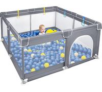 JOIEYOU Parc bébé 150x180cm Parc pliable 68cm de haut Barrière de sécurité avec mousse anti-collision, filet respirant & zip Barrière de sécurité Playpen pour enfants & bébés (Gris foncé)