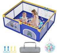 JOIEYOU Parc bébé Parc bébé 150x180cm Baby Playpen avec 50 balles de jeu, 1 parc d'éveil et 4 anneaux de traction Enfants Parc portable Petit parc, Bleu animal