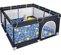 JOIEYOU Parc pour bébé 150x180cm Parc pliable 68cm de haut Barrière de sécurité avec mousse anti-collision, filet respirant et fermeture éclair Barrière de sécurité pour enfants et bébés (Noir)