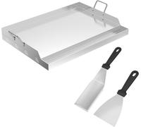 JOIEYOU Plaques de gril de jardin 2mm Acier massif Set de plaques de gril avec 2 spatules, poignée & rainures de récupération de graisse Plaque de gril universelle pour gril à gaz & charbon Plancha Ba