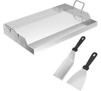 JOIEYOU Plaques de gril de jardin 2mm Acier massif Set de plaques de gril avec 2 spatules, poignée & rainures de récupération de graisse Plaque de gril universelle pour gril à gaz & charbon Plancha Ba