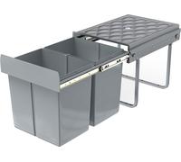 JOIEYOU Poubelle encastrable Cuisine 2 compartiments Extensible Poubelle Cuisine Sous-meuble avec rails télescopiques Poubelle encastrable Système de tri des déchets Gris, 2x20L