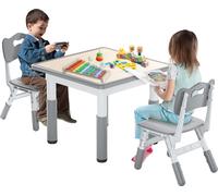JOIEYOU table d'enfant avec 2 chaises table d'enfant chaise ensemble réglable en hauteur 3 pièces table d'enfant plastique meubles de chambre d'enfant table de jeu bureau pour enfants à partir de 2 an