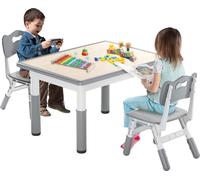JOIEYOU table d'enfant avec 2 chaises table d'enfant chaise ensemble réglable en hauteur 3 pièces table d'enfant plastique meubles de chambre d'enfant table de jeu bureau pour enfants à partir de 2 an