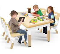 JOIEYOU Table pour enfants avec 4 chaises Plastique Ensemble de chaises pour enfants Table pour enfants Chaise réglable en hauteur Ensemble de chaises Table de peinture Meubles pour enfants pour garço