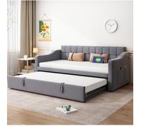 JOINERY lit adulte canapé lit gigogne extensible 90 x 190 velours gris ports USB rangement sommier à lattes métal bois