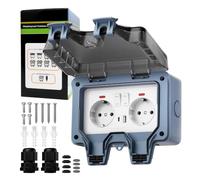 Joinfworld Prise Exterieure Etanche avec Couvercle,Double Prise en Saillie | Prise Extérieure avec Interrupteur, Témoin Lumineux pour Jardin,Piscine Cuisine, Salle de Bain, Pièce Humide Extérieur