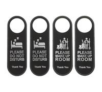 JOINPAYA 4Pcs Panneau de Porte Réversible Ne Pas Déranger, Étiquette de Poignée de Porte en Cuir PU Noir, Panneau Suspendu Double Face pour Chambres et Hôtel