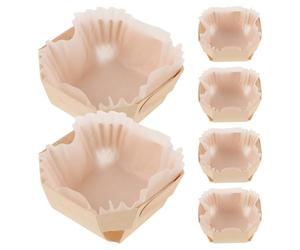 JOINPAYA Boîte Bois 6 Pièces avec Moules à Pâtisserie Papier Blanc et Supports en Bois, Compatibles Four, pour Cuisson Toasts, Gâteaux et Emballage Pâtisserie