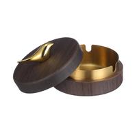 JOINPAYA Cendrier en Acier Inoxydable Anti-fumée et Anti-Dispersion des Cendres avec Couvercle et Base en Bois de Noyer, Design Élégant pour Usage Intérieur et Bureau