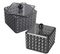 JOINPAYA Lot de 2 Boîtes de Rangement Transparentes à Couvercle en Acrylique Grain Diamant, Organisateur Maquillage Compact pour Cotons-tiges et Accessoires de Salle de Bain, Pratique