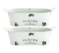JOINPAYA Lot de 2 Pots de Fleurs en Fer Forgé Ovales Vintage Blancs pour Balcon et Jardin, Décor Rétro, Légers et Pratiques, Porte-Plantes Décoratif Adaptable aux Succulentes et Fleurs