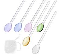 JOINPAYA Lot de 6 Cuillères en Verre Longues pour Remuer, Résistantes aux Saveurs, Cuisine Pâtisserie Manche Long et Design Coloré Plusieurs styles