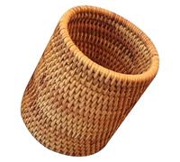 JOINPAYA Panier à thé en rotin tissé main cylindrique, porte-stylo rotin multi-usage, rangement six gentlemen, pour accessoires de cérémonie du thé, bureau et maison, 4 x 3.1 x 4 pouces