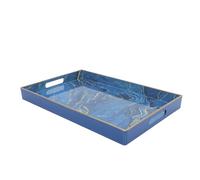 JOINPAYA Plateau Décoratif en Plastique Bleu Marbré Rectangulaire Support Stable et Entretien Facile, pour Centre de Table et Table à Manger