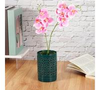 JOINPAYA Pot à Orchidées en Céramique Ajourée, Vase à Fleurs avec Design Sculpté et Coupelle Amovible, Pot de Fleurs Respirant pour Croissance des Racines, Décoration de Table Élégante, Vert Émeraude