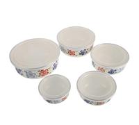 JOINPAYA Set de 5 Bols en Émail Vintage avec Couvercles, Résistants aux Chocs, Empilables, pour Servir et Ranger Petites Cuisines