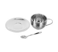 JOINPAYA Tasse à Thé en Acier Inoxydable à Double Paroi 250ml avec Soucoupe et Cuillère, Isolante et Empilable, Thé de L'après-midi au Bureau