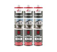 Joint Acrylique, Mastic d'Étanchéité, Mur et Porte 300 ml x 3 Blanc | Rebouche les Fissures, Recouvrable de Peinture, Joint Murs, Placo et Portes, Adhère Béton et Bois - Arcane Industries