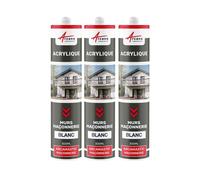 Joint acrylique, mastic d'étanchéité, mur et porte Blanc 300 ml x 3 - ARCANE INDUSTRIES