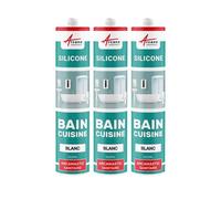 Joint silicone, douche, baignoire, sanitaire, sdb Blanc 300 ml x 3 - ARCANE INDUSTRIES