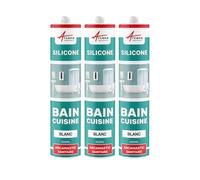 Joint Silicone Salle de Bain, Douche, Baignoire 300 ml x 3 Blanc | Joint Sanitaire Étanche, Anti-Moisissures, pour Douche, Baignoire, Carrelage et Béton Ciré, Int/Ext - Arcane Industries