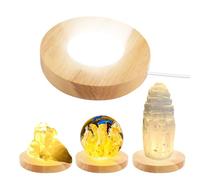 JOJOCY Socle lumineux LED en bois, présentoir rond en bois couleur chaude, 3 modes d'éclairage avec gradation à 3 niveaux pour œuvre d'art en résine acrylique et verre cristal 3D (12cm Yellow)