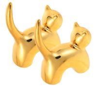 jojofuny 2 Pièces Porte-bagues en Céramique Chat, Présentoir à Bague, Or, Support Stable, Léger, Décoratif, pour Bagues et Bijoux, pour Boutiques et Collections Personnelles
