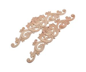 jojofuny 2pcs Décorations en Bois Sculpté Beige pour Meubles Vintage, Applique de Fleur Allongée en Bois Non Peint pour Décoration DIY de Portes et Armoires