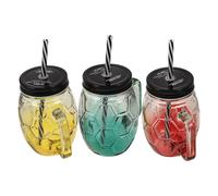 jojofuny 3 Ensembles Bocal avec Poignée en Verre 401-500ml, Verres à Jus | Tasse A Lait Garçon et Filles, Tasses Réutilisables, Tasse avec Couvercle, Cup avec Paille