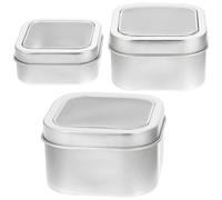 jojofuny 3 Pièces Boîte Vide à Bougie, Pot de Rangement pour Bougies, Carré Couvercle, Fer-Blanc Argenté, pour Fabrication de Bougies DIY, Bonbons et Rangement