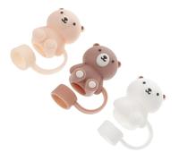 jojofuny 3 Pièces de Bouchons de Paille en Silicone D'ours, Couvercles Pratiques et Fermés pour Pailles de 12 Mm, pour Activités en Plein Air