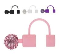 jojofuny 4 Pièces Couvre-paille en Silicone Réutilisable Strass Scintillants, Embout Boule Décoratif pour Mug et Bouteille, Design Élégant, pour Fêtes Disco et Bureau