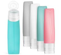 jojofuny 5 Pièces Bouteilles de Voyage Rechargeables 80ml en Silicone | Étui Zippé Transparent Inclus, Ouverture Large, Étanches et Faciles à Nettoyer, Format Cabine pour Soins
