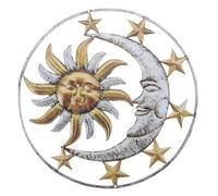 jojofuny Applique Murale en Fer Forgé Soleil et Lune Jaune, Décoration Murale Extérieure Résistante, Ornement Métal pour Jardin, Terrasse et Couloir, Accessoire Décoratif Artisanal,