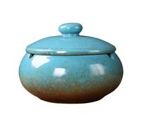 jojofuny Cendrier en Céramique Bleu Couvercle Anti-Odeur et Structure Rainurée, Style Rétro Chinois, pour Décoration de Bureau ou Usage Domestique