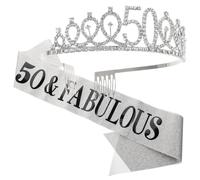 jojofuny Couronne Argentée Accessoire Élégant Set de 2 Pièces et Écharpe en Cuir et Alliage pour Fête D'anniversaire 50 pour Reine Soirée