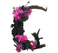 jojofuny Couronne d'halloween Porte Suspendue Chat Noir et Lune, Décoration Automne en Plastique Fait Main, Unique et Chic pour Intérieur et Fenêtres