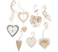 jojofuny Décoration Suspendue en Bois de Cœur 7 Styles Assortis Ornement pour Mariage et Noël Décoration Murale Romantique pour Fête et Intérieur à Suspendre Cœur Bois Naturelle