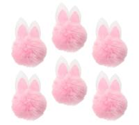 jojofuny Lot de 6 Pompons Lapin Miniature en Peluche Rose avec Oreilles de Lapin 3d pour Pince à Cheveux et Serrage-tête, Accessoires Décoratifs Printaniers pour Fête de Pâques et